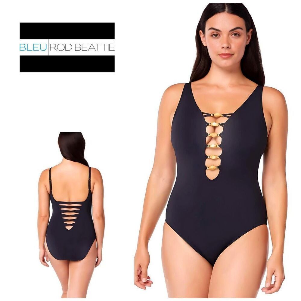 New. Bleu Rod Beattie lace down beaded swimsuit. 16W. Retails $145